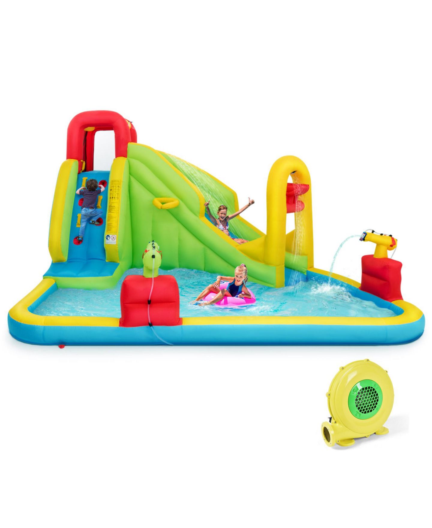 Детская игрушка Costway Inflatable Water Slide Oxford Cloth Bounce House with Splash Pool, Climbing Wall & Basketball Rim, Ages 3-10, цвет: Синий — фото 8