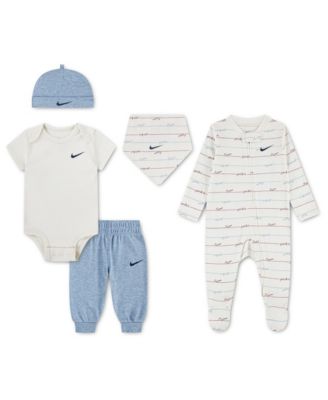 Baby Boys' Readyset Grow Logo Print Bodysuit, Footed Coverall, Pants, Bib and Beanie, 5-Piece Set