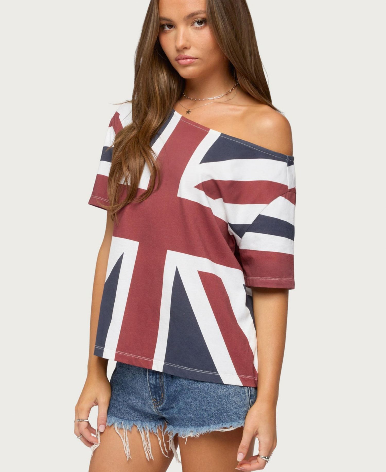 Women's Union Jack Short-Sleeve Off-Shoulder T-Shirt