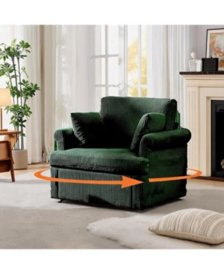 Mid Century 360 degrees Swivel Armchair with 2 Pillows,Modern Swivel Chair Corduroy Ergonomic Lounge Reading Chairs