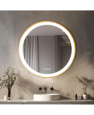 24" Round Metal Framed Lighted Mirror Anti-Fog for Bathroom