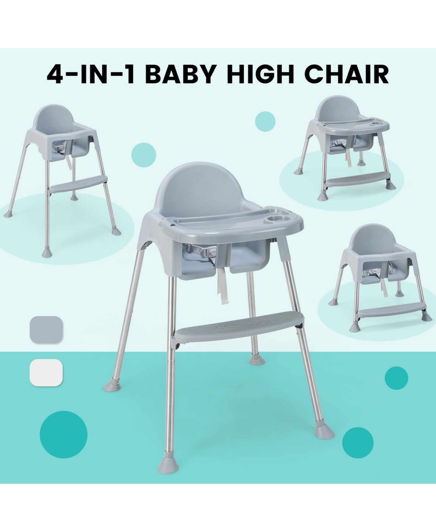Multi-Stage Baby High Chair with Removable Double Tray for Infants and Toddlers