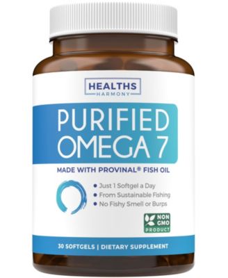 Purified Omega 7 Softgel Capsules, Provinal Peruvian Anchovy Fish Oil Supplement, Health's Harmony, 30 Count