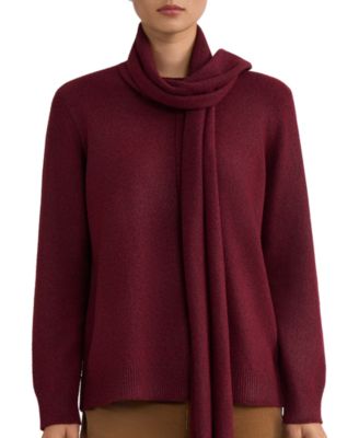 Women's Detachable Fringe Scarf Turtleneck Sweater