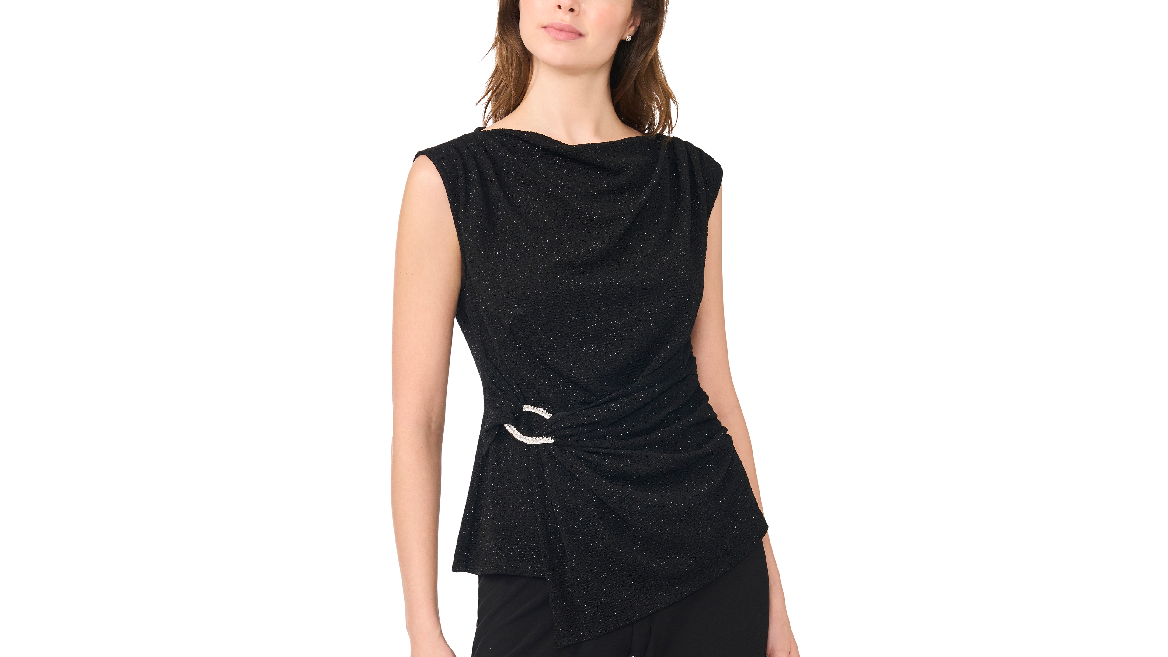 Msk Petite Asymmetrical Dressy Boat-Neck Blouse