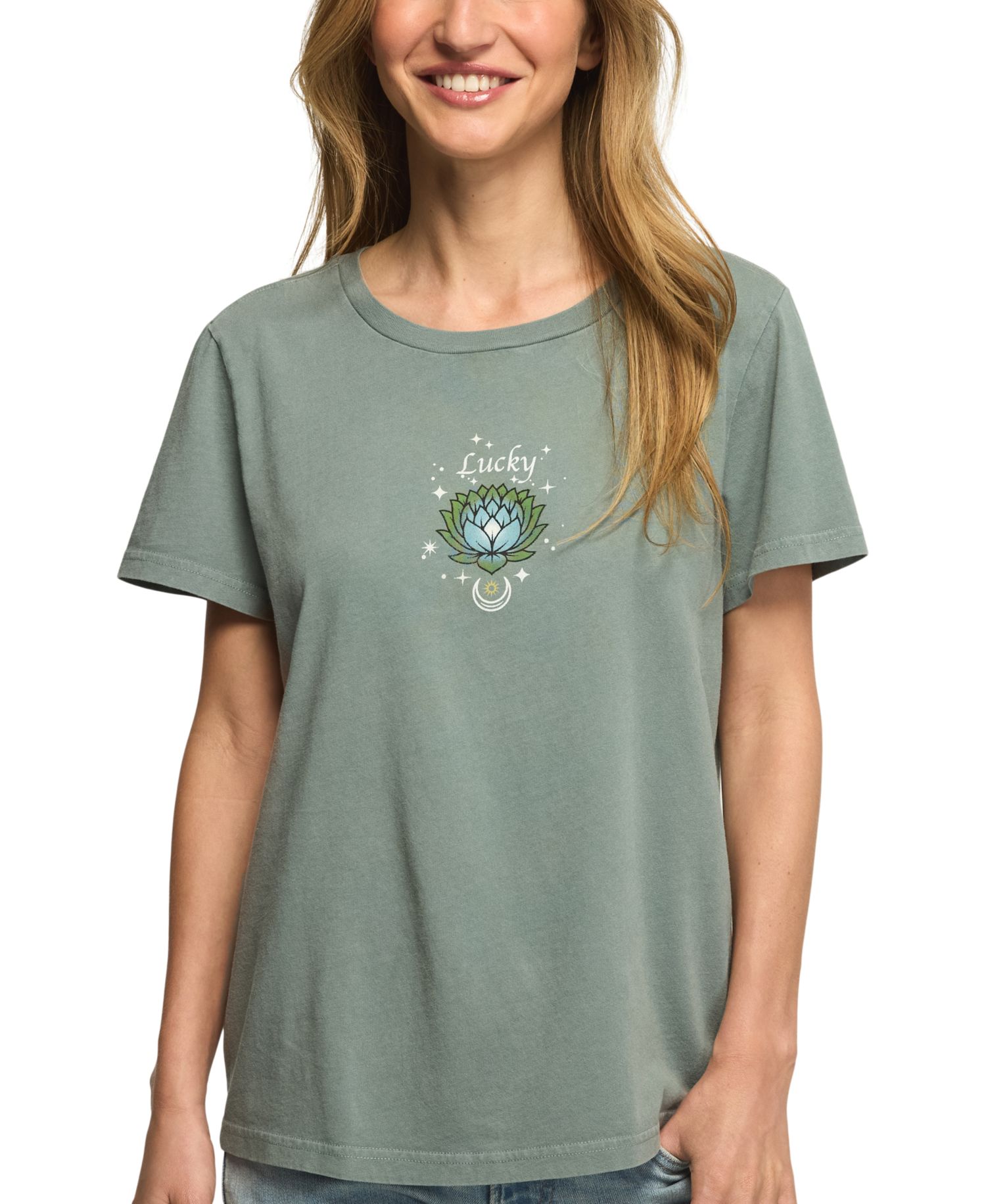 Women's Heart Lotus Classic Crew Retro Graphic T-Shirt