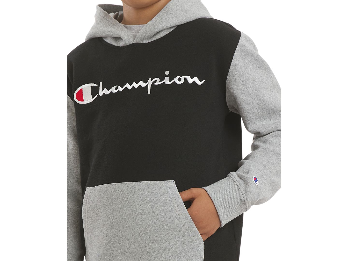 Худи Champion Color-Block Logo для мальчиков, цвет: Чёрный оникс — фото 3