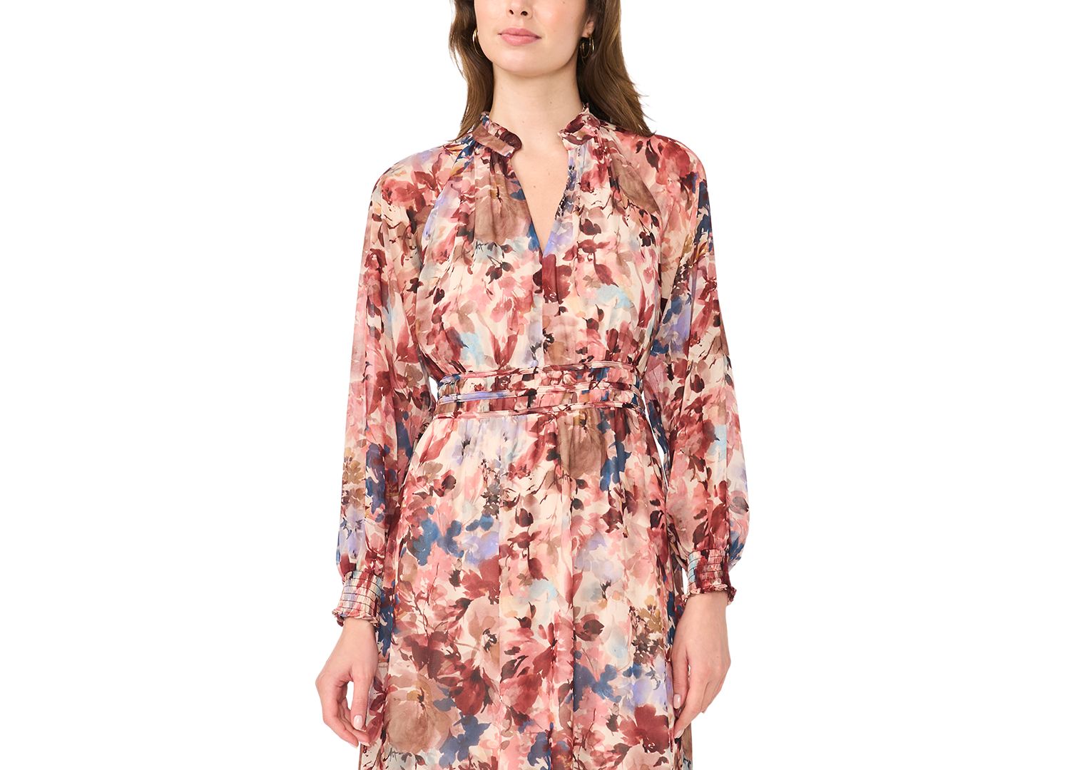 Women's Floral Long-Sleeve V-Neck Maxi Dress