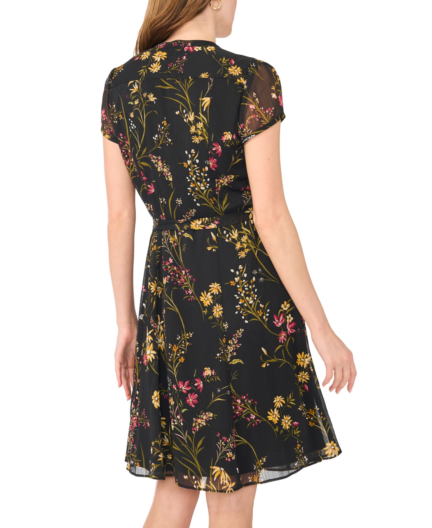 Women's Floral-Print Pintuck Short-Sleeve Shirtdress