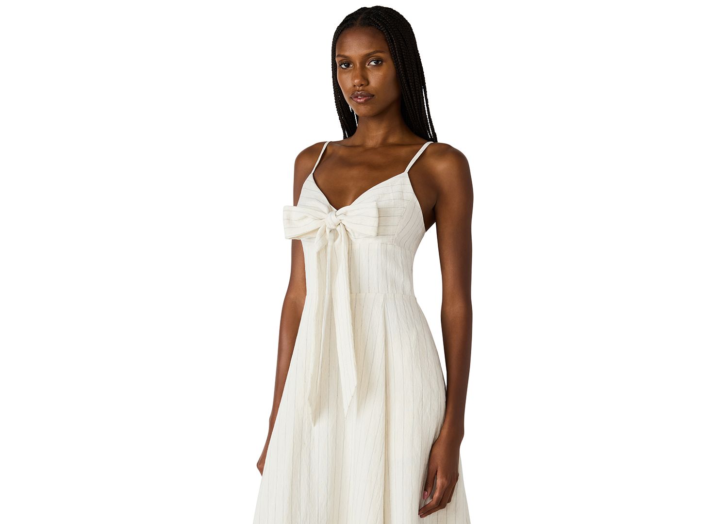 Sweetheart Sleeveless A-Line Bow-Front Midi Dress