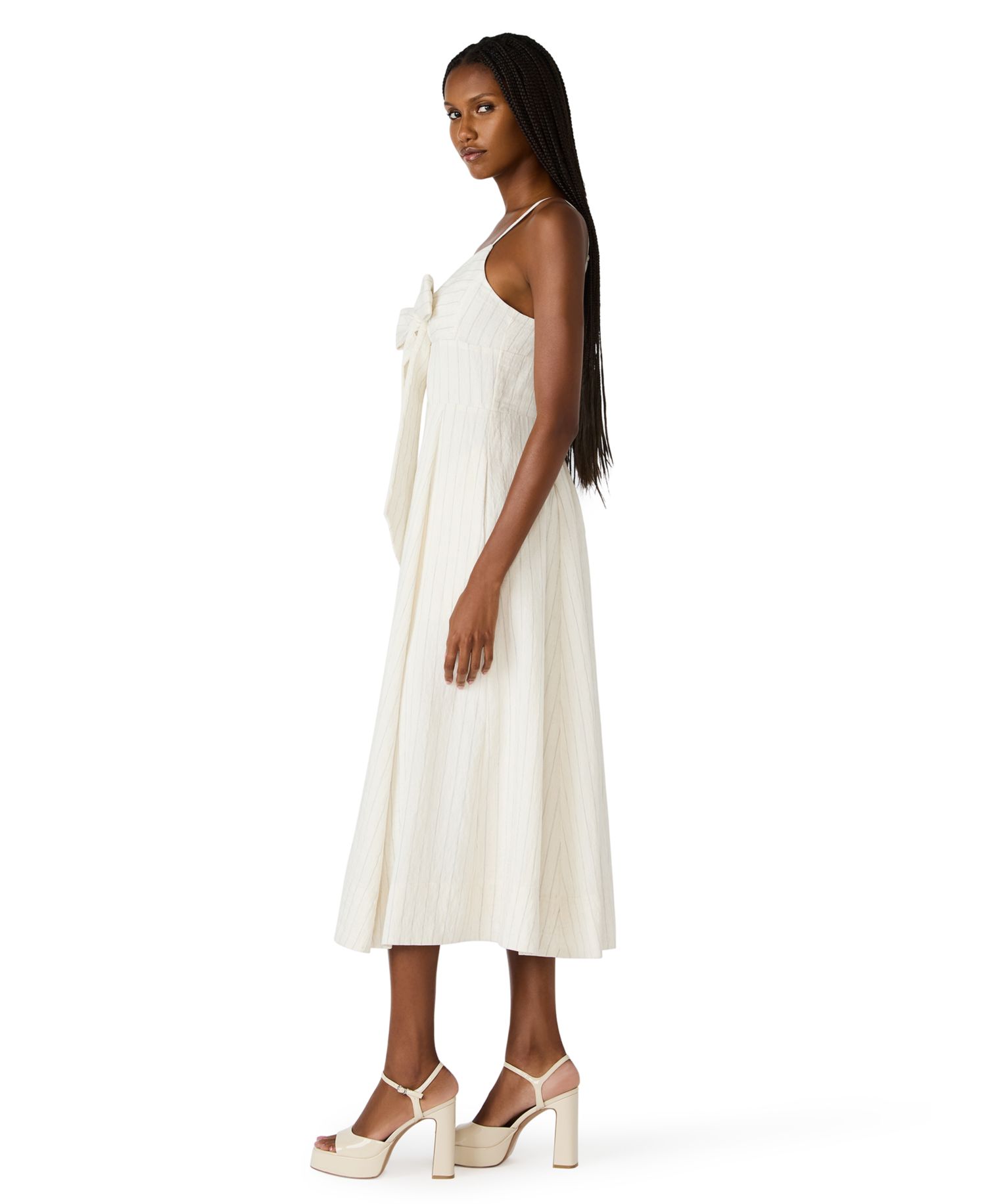 Sweetheart Sleeveless A-Line Bow-Front Midi Dress