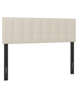 Queen Full Upholstered Quilted Grid Linen Fabric Headboard Mount Panel