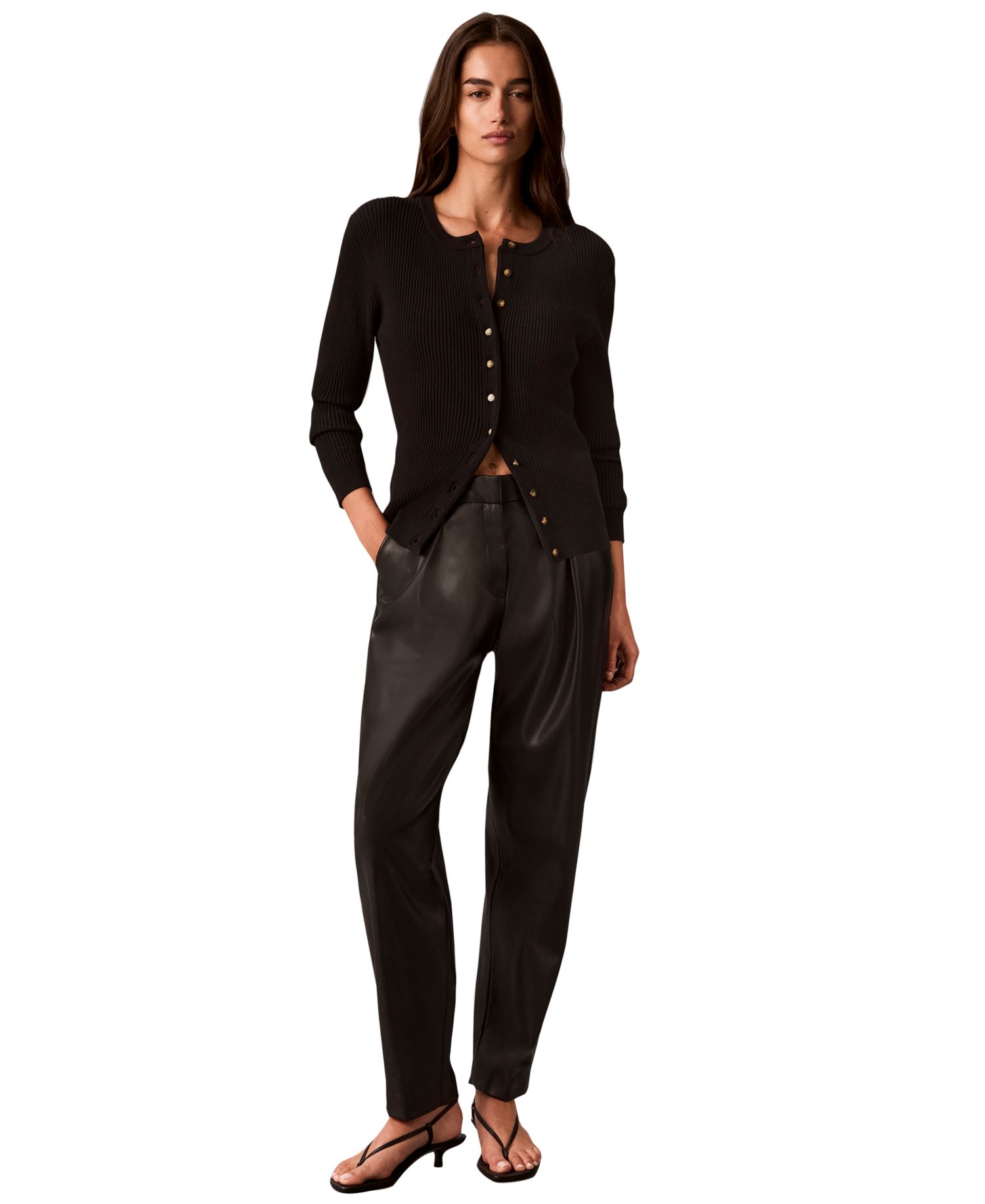 Women's Faux Leather High-Rise Pleated Barrel Leg Pants