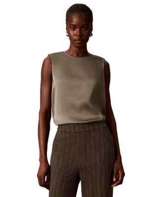 Women's Satin Crewneck Sleeveless Shell