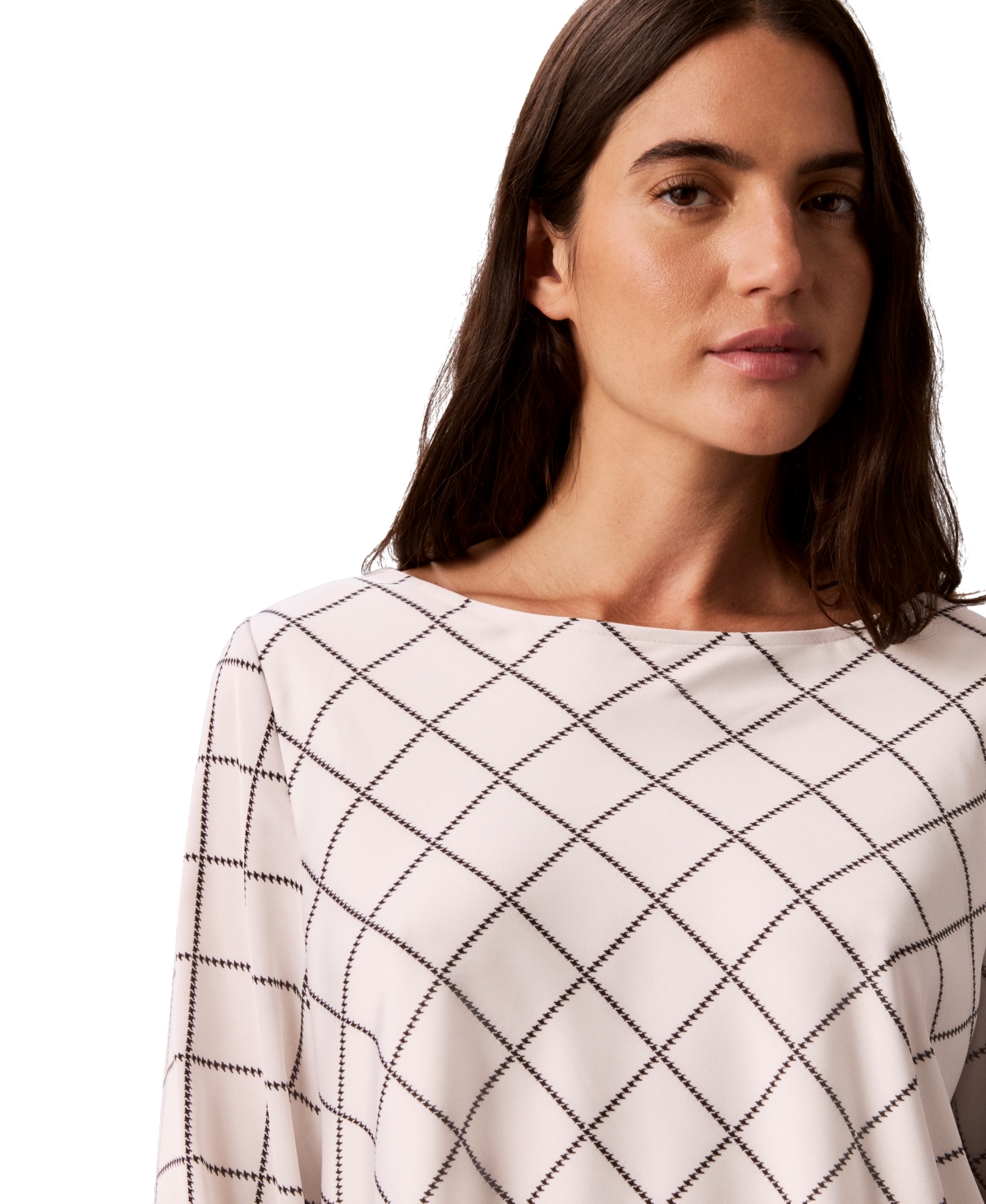 Calvin Klein Women's Plaid Long-Sleeve Cowl-Back Blouse