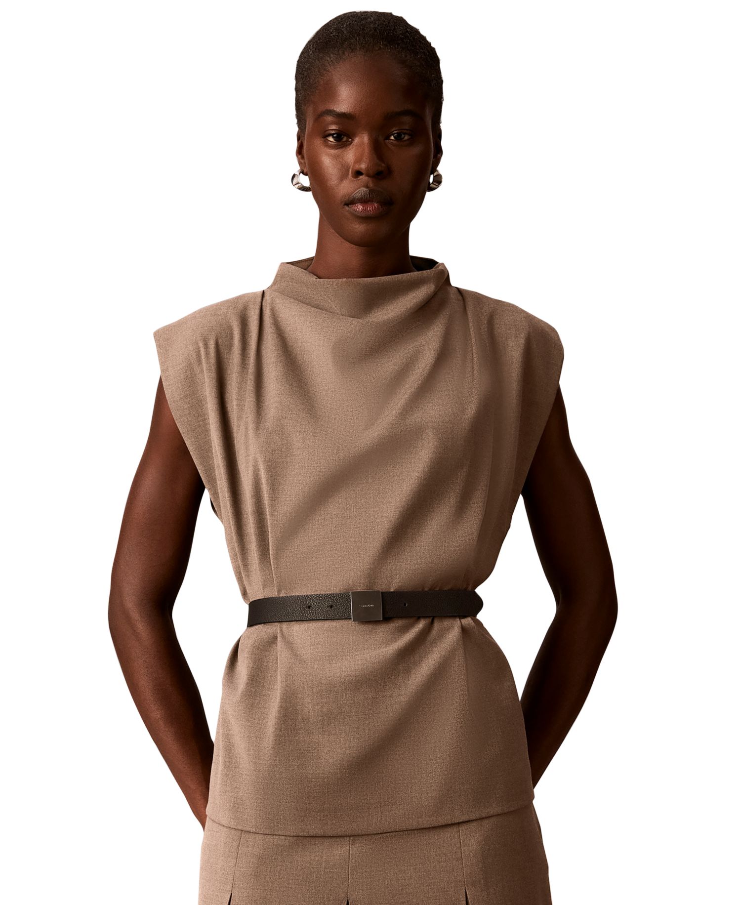 Women's Sleeveless Draped-Neck Blouse