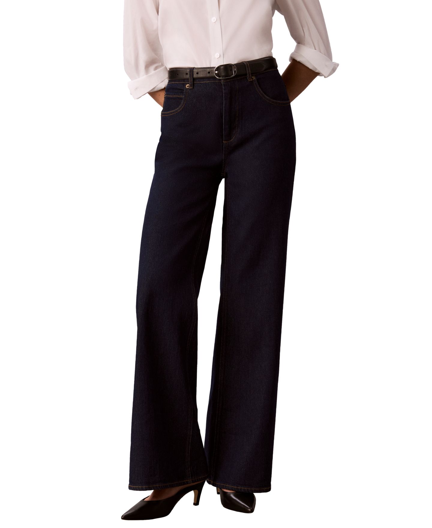 Женские джинсы Calvin Klein High-Rise Wide-Leg Flare, цвет: Варёный — фото 1