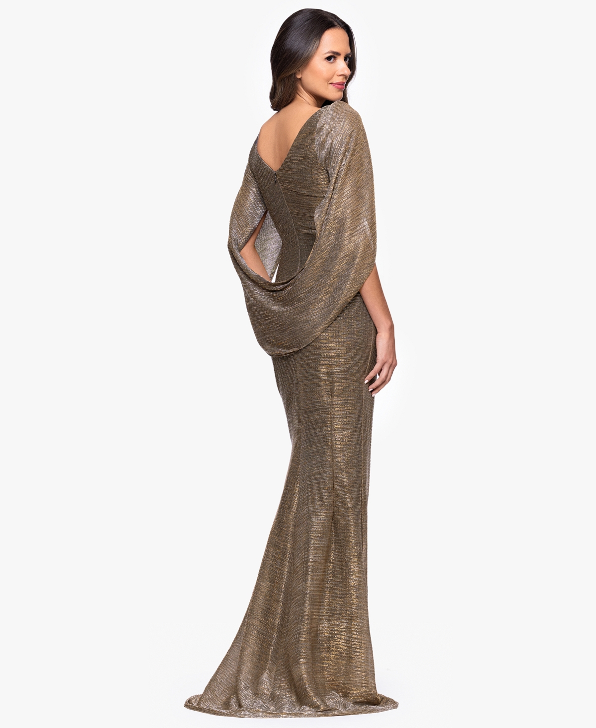 Betsy & Adam Petite Mother of Bride Metallic-Crinkle Long-Sleeve Gown