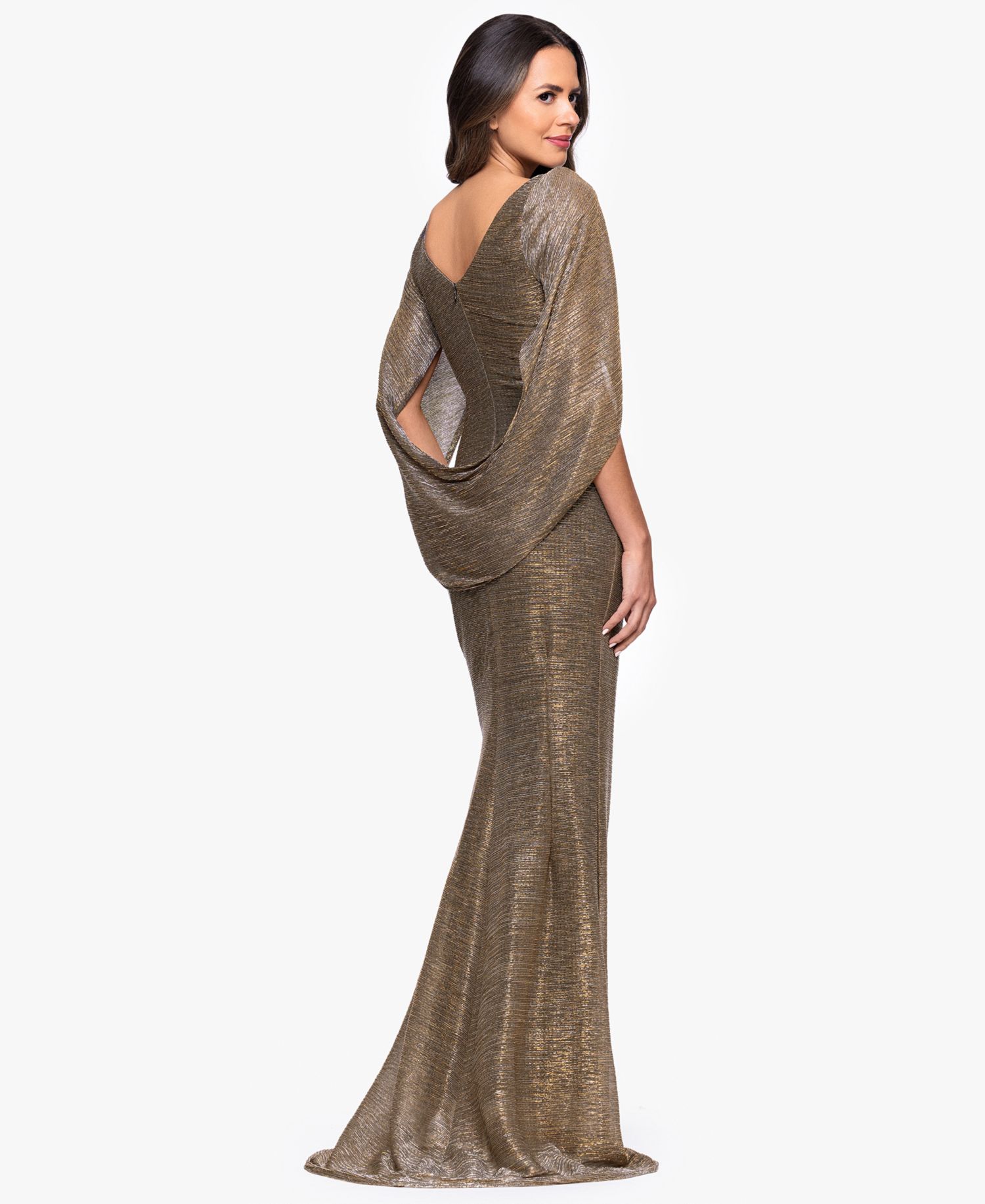 Petite Mother of Bride Metallic-Crinkle Long-Sleeve Gown