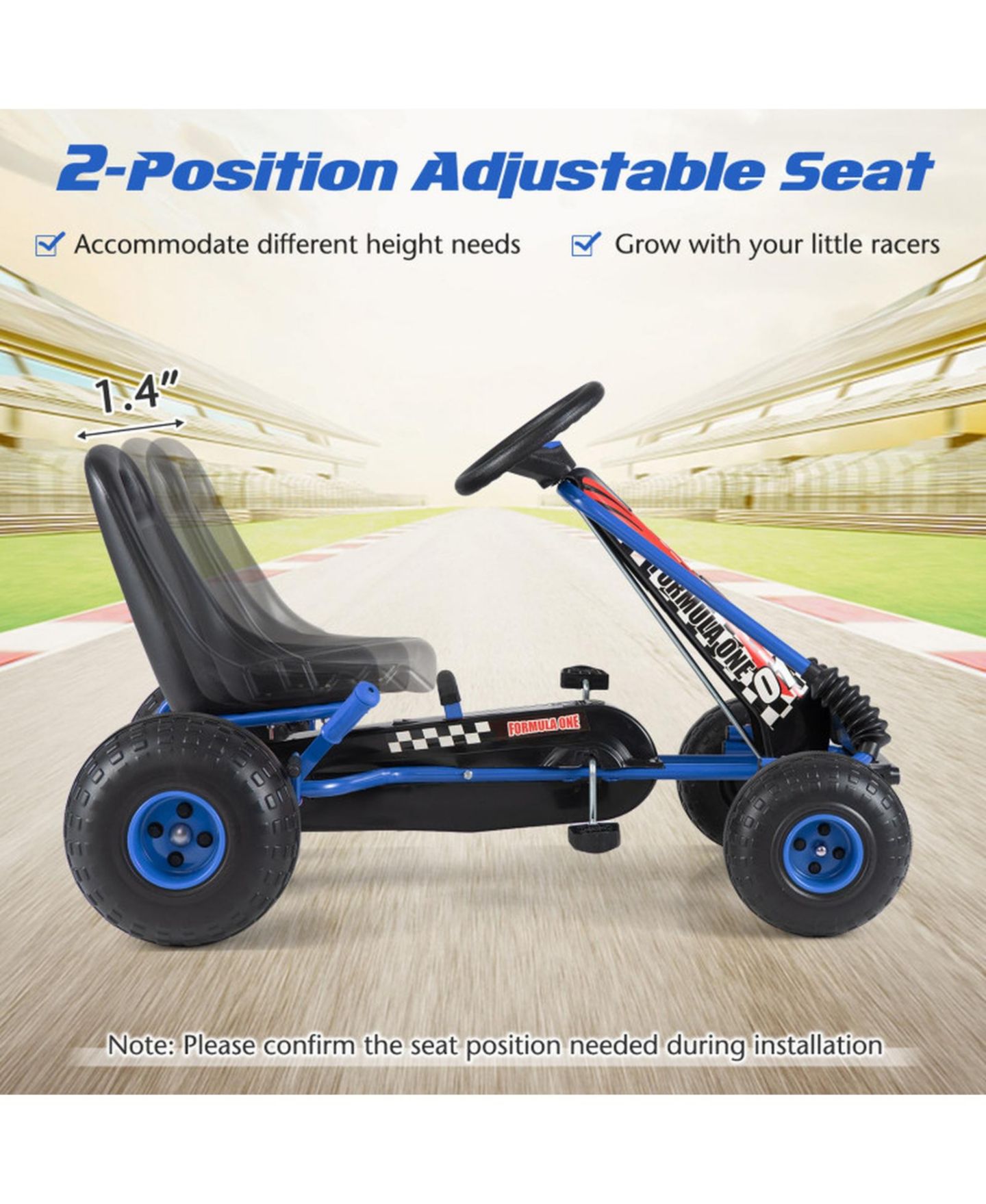 Детская игрушка SUGIFT Kids 4-Wheel Pedal Go Kart with Adjustable Seat and Multi-Terrain Wheels, Ages 3-8, цвет: Тёмно-синий — фото 5