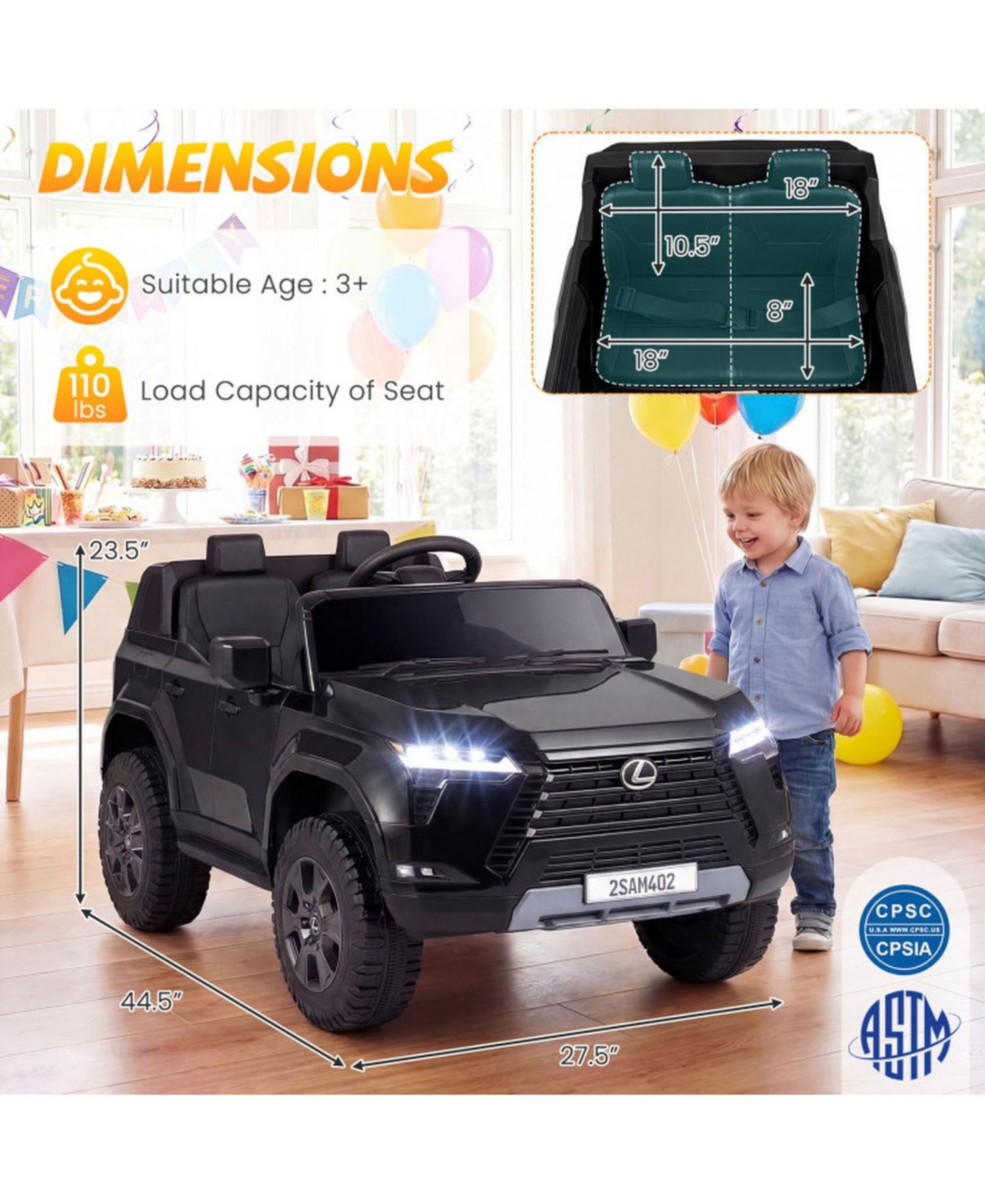 Детская игрушка HONGGE 24V Licensed Kids Ride-On SUV with 4WD Parent Remote and Spring Suspension, цвет: Чёрный — фото 3