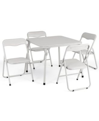Kids Folding Table and Chair Set, 4 Chairs and 1 Table, PU Upholstered Seats, Iron Frame, Space Saving Design for Eating, Reading, and Play