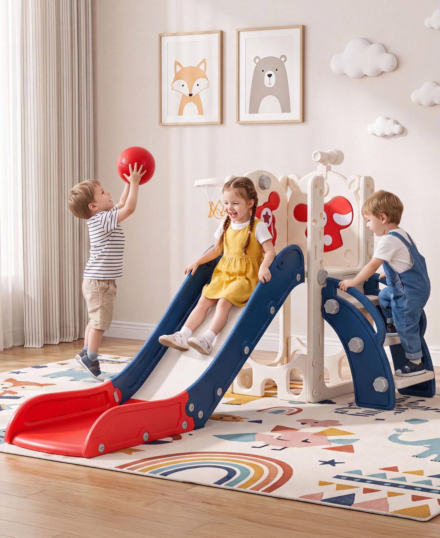 Детская игрушка SUGIFT 7-in-1 Toddler Slide with Basketball Hoop, Golf, Telescope and Hiding Area Play Set, Ages 1-3, цвет: Синий — фото 3