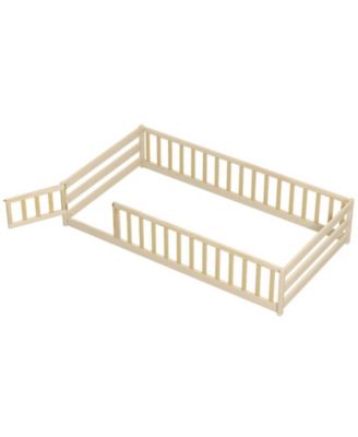 Twin Size Kids Montessori Floor Bed with Door and Fence