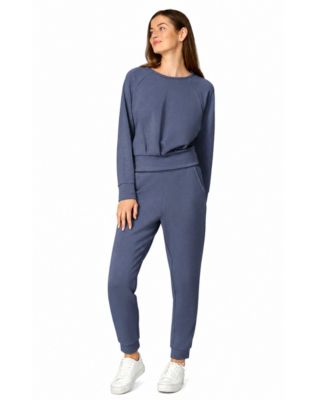 Women's Yummy Long-Sleeve Pleated-Front Crewneck and Jogger Lounge Set