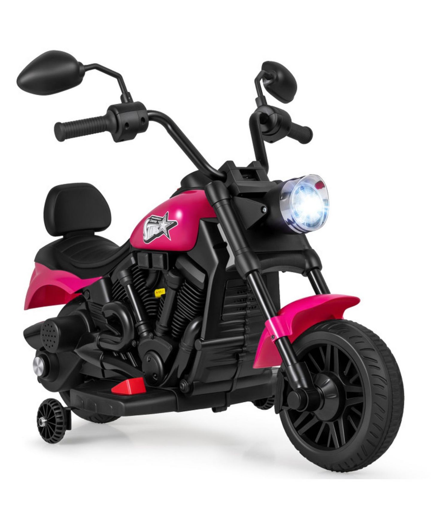 Детская игрушка HONGGE 6V Kids Electric Motorcycle with Headlight and Training Wheels, цвет: Розовый — фото 1