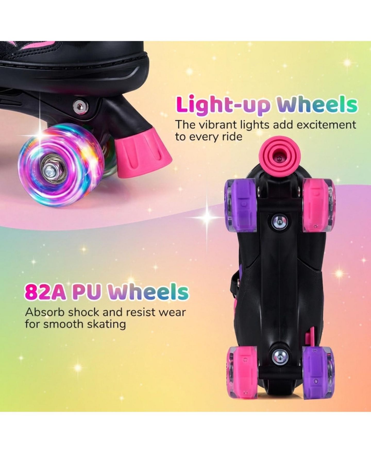 Детские игрушки HONGGE Teen Adjustable Quad Roller Skates with Light-Up Wheels, Ages 9+, цвет: Розовый — фото 7