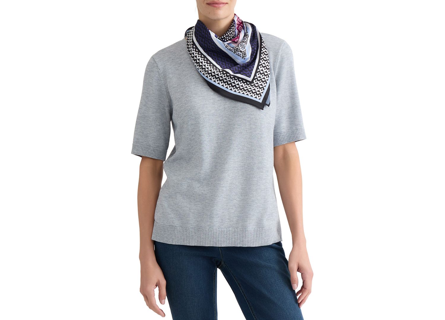 Petite Short-Sleeve Crewneck Knit Top with Scarf
