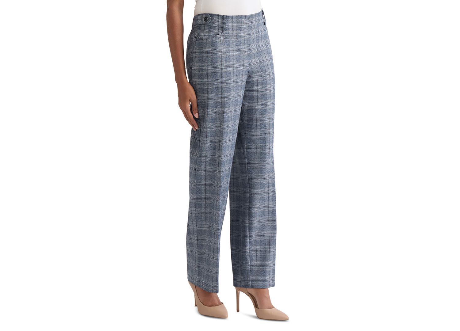 Petite Plaid Straight-Leg Pull-On Pants