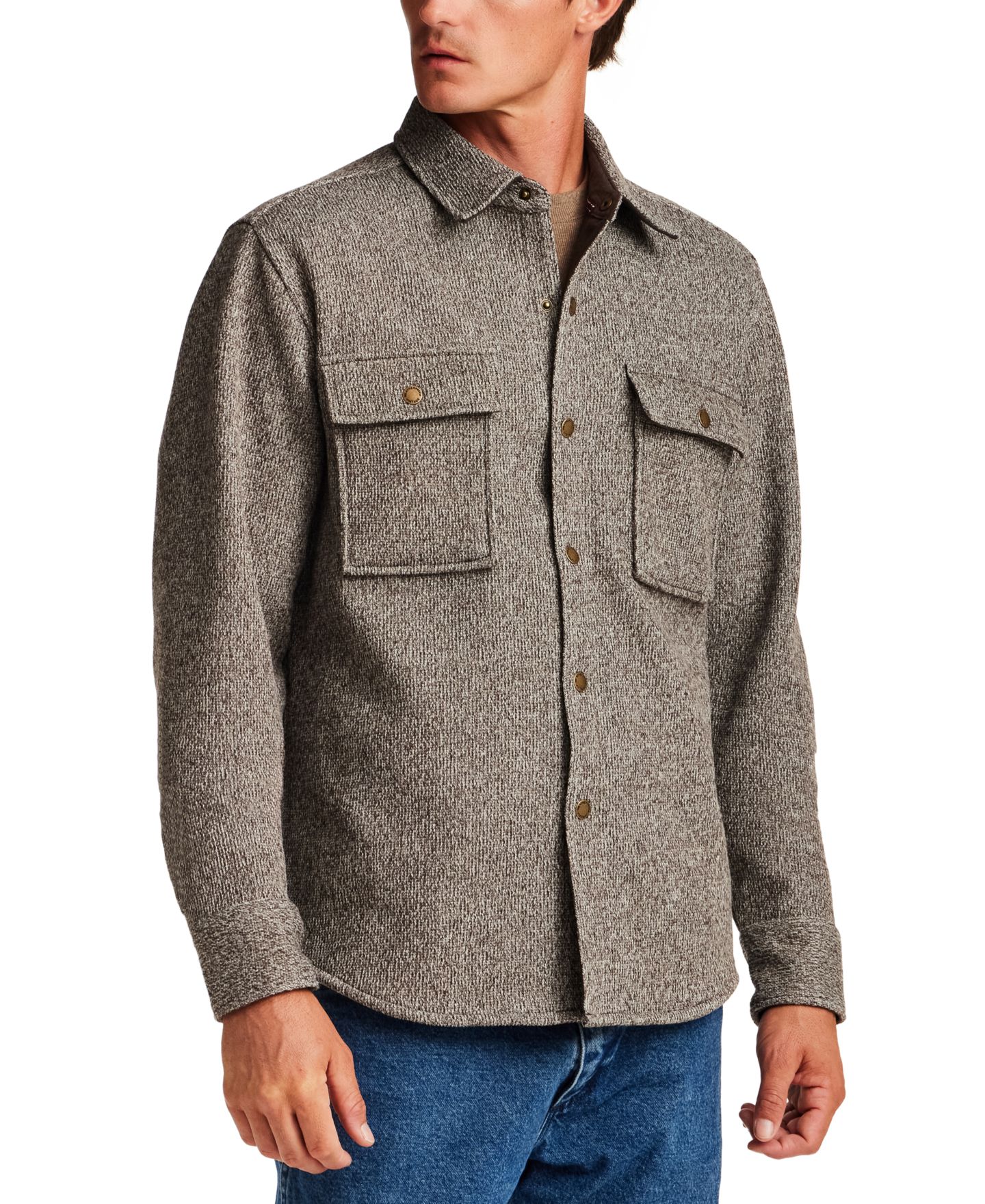 Мужская куртка Weatherproof Vintage Mixy Knit Snap-Front Shirt Jacket, цвет: Шоколадный — фото 2