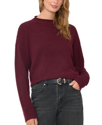 Women's Long Sleeve Mock Neck Rolled Hem Sweater