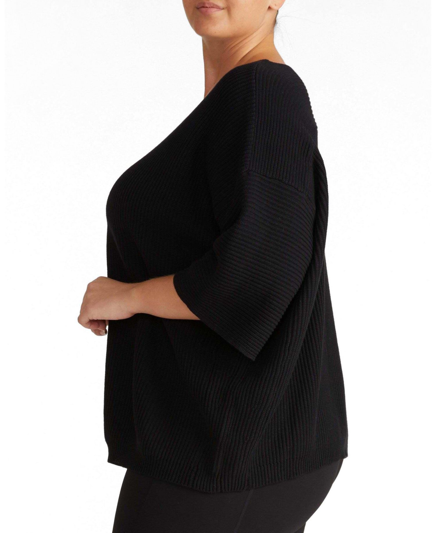 Plus Size Lotus V-Neck Oversized Ribbed-Knit Sweater