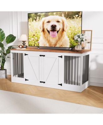 70.8" Dog Crate Furniture for Dogs, Farmhouse Dog Crate TV Stand with Removable Divider, Heavy Duty Dog Kennel with Reinforced Steel Bars