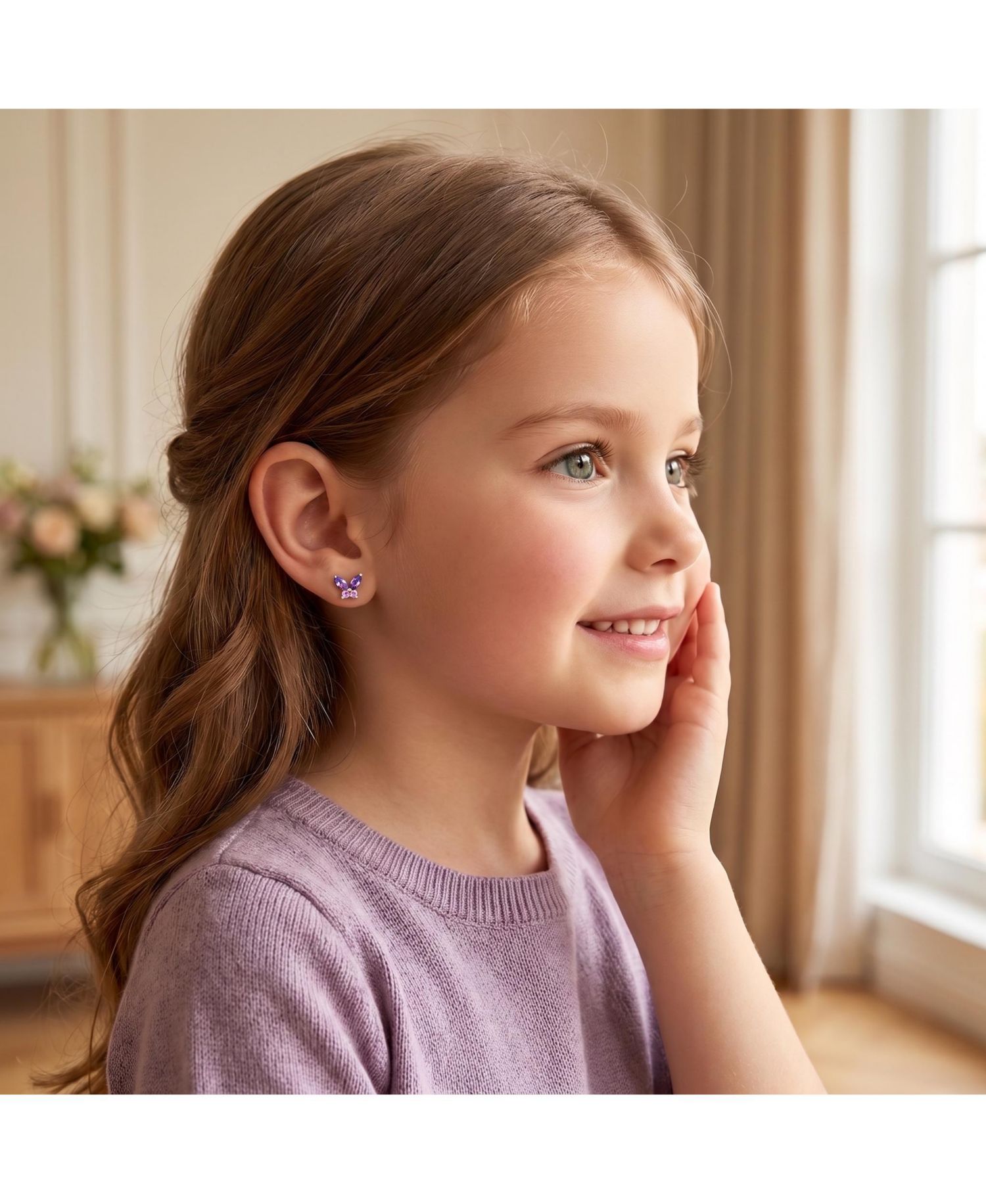 14K Gold Plated with Purple & Pink Cubic Zirconia Butterfly Earrings