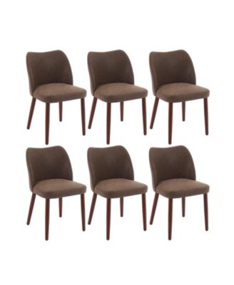 Set of 6 Upholstered Dining Chairs with Wingback Design, Thick Cushioned Seats, Sturdy Wood Legs & Leveling Feet