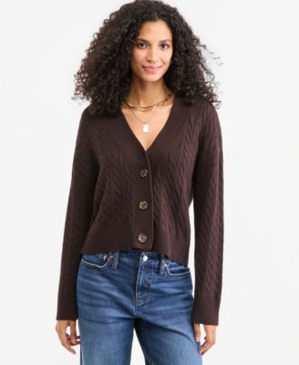 Women's Cable-Knit 3 Button V-Neck Cardigan