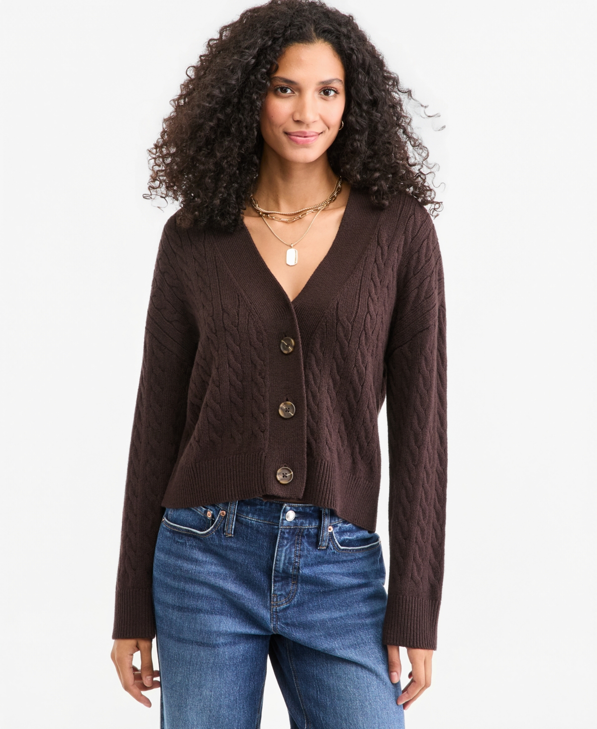 On 34th Women's Cable-Knit 3 Button V-Neck Cardigan, Macy's Exclusive