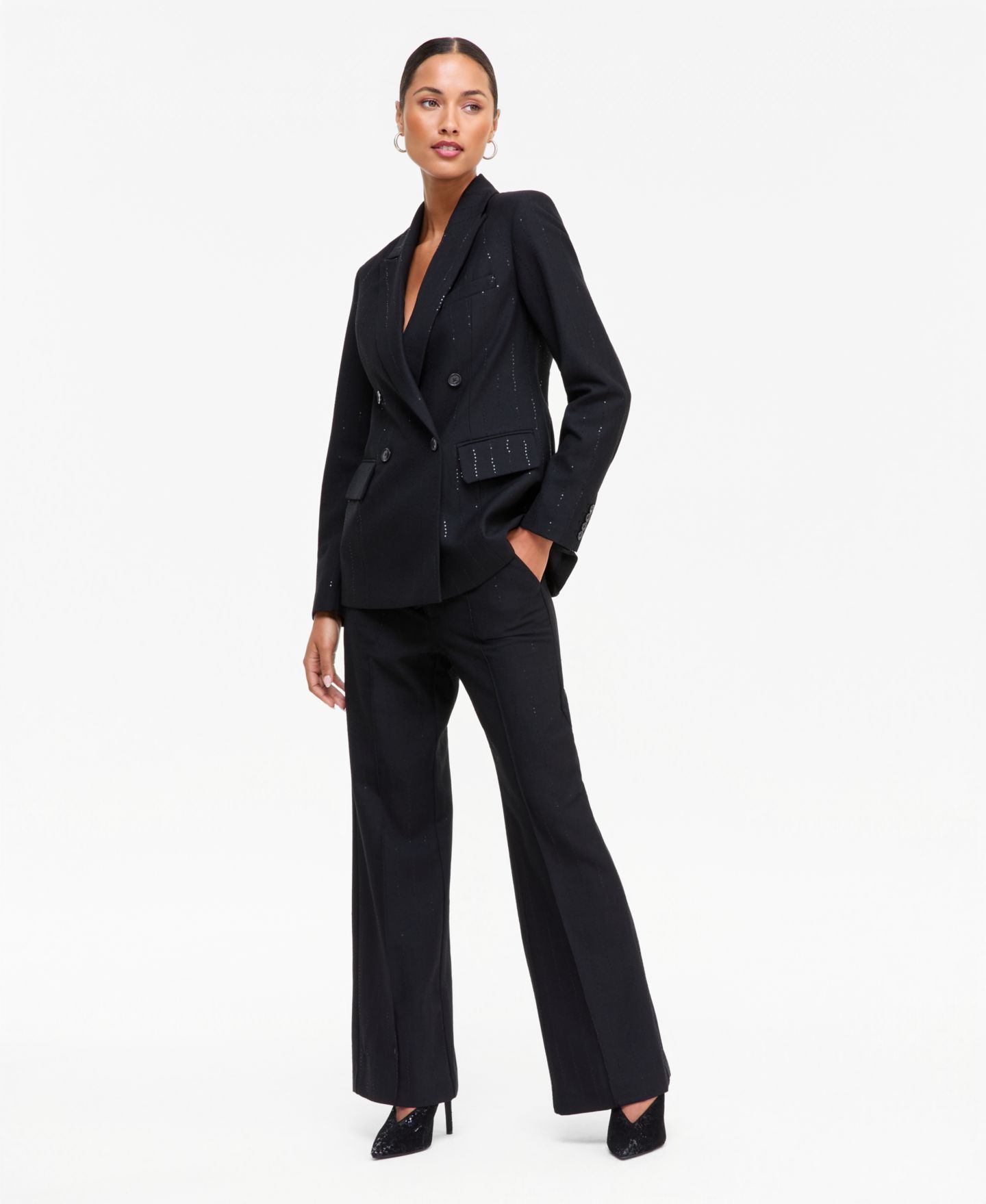 Женский пиджак I.N.C. International Concepts Double-Breasted Sequin Embellished Pinstripe Blazer, цвет: Глубокий чёрный — фото 4