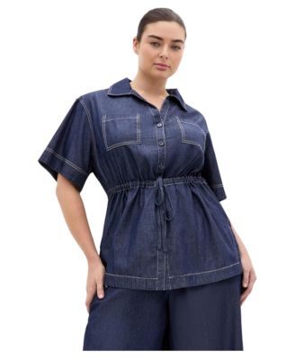 Womens Plus Size Mikayla Cotton Denim Shirt