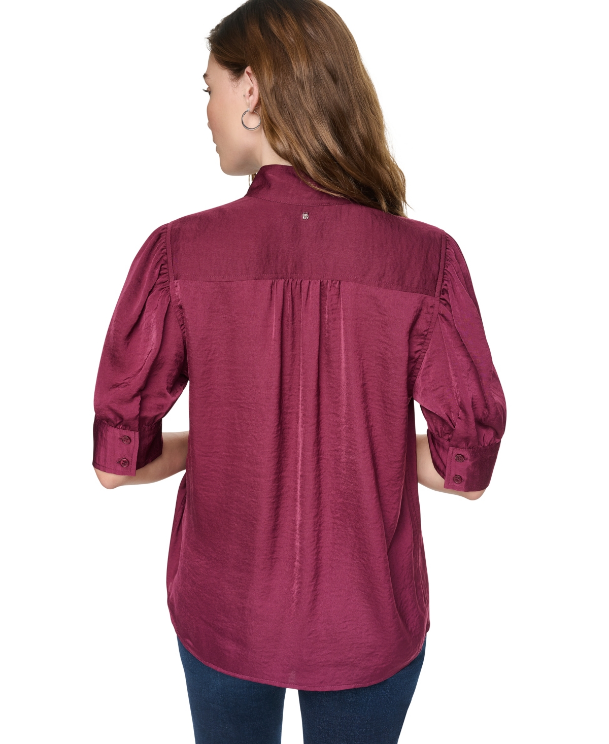 Dkny Jeans Women's Stand Collar Puff-Sleeve Shirt