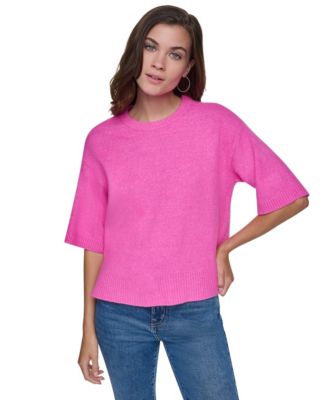 Women's Rugby Boxy Side Slits Short-Sleeve Crewneck Sweater