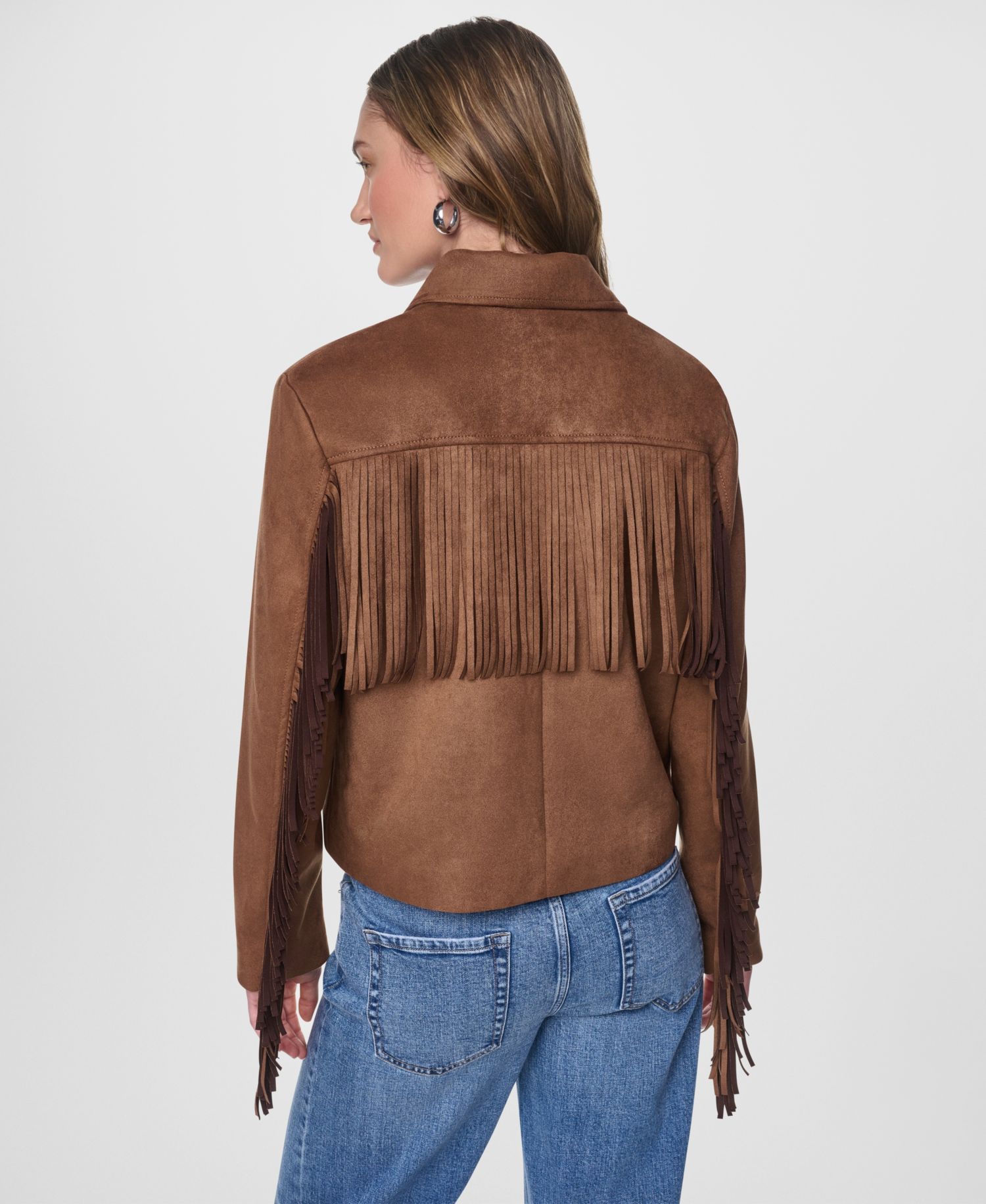 Women's Fringe Detail Collared Button-Front Jacket