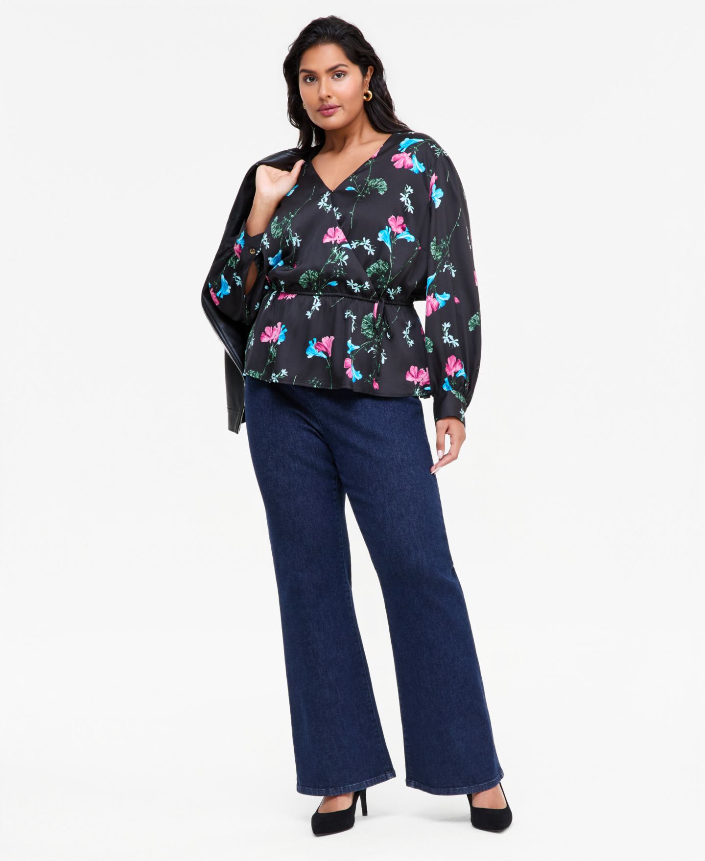 Женская блузка I.N.C. International Concepts Plus Size Peplum Long-Sleeve Blouse, цвет: С принтом — фото 2