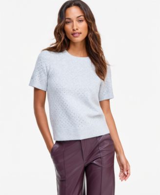 Women's Short-Sleeve Crystal-Embellished Sweater