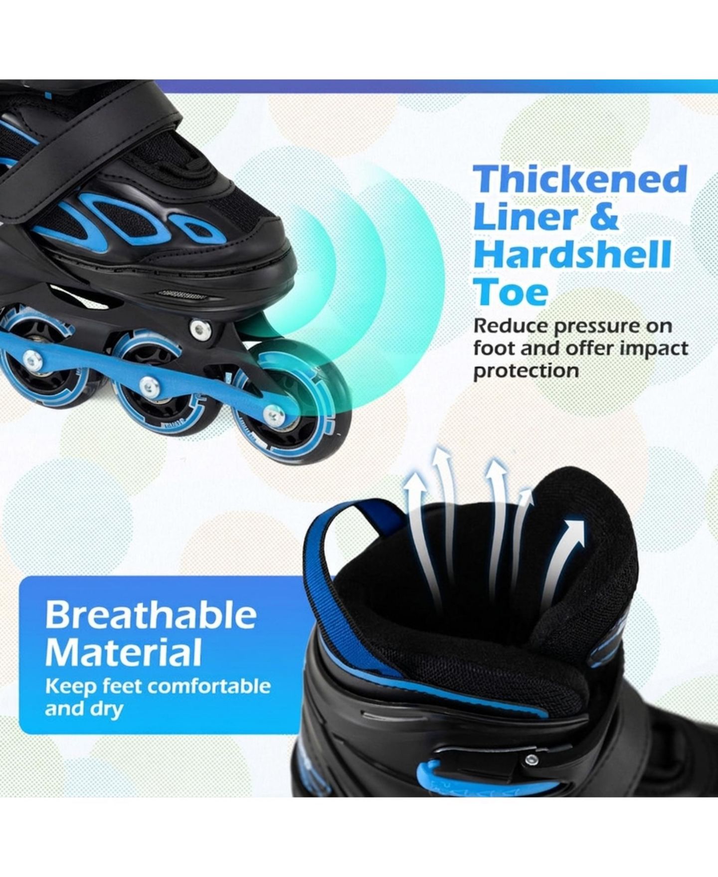 Детские игрушки HONGGE Adjustable Kids Inline Skates, US 10C-13C, Triple Safety Closure, Illuminating Wheels, Ages 5-7, цвет: Чёрный / Синий — фото 5