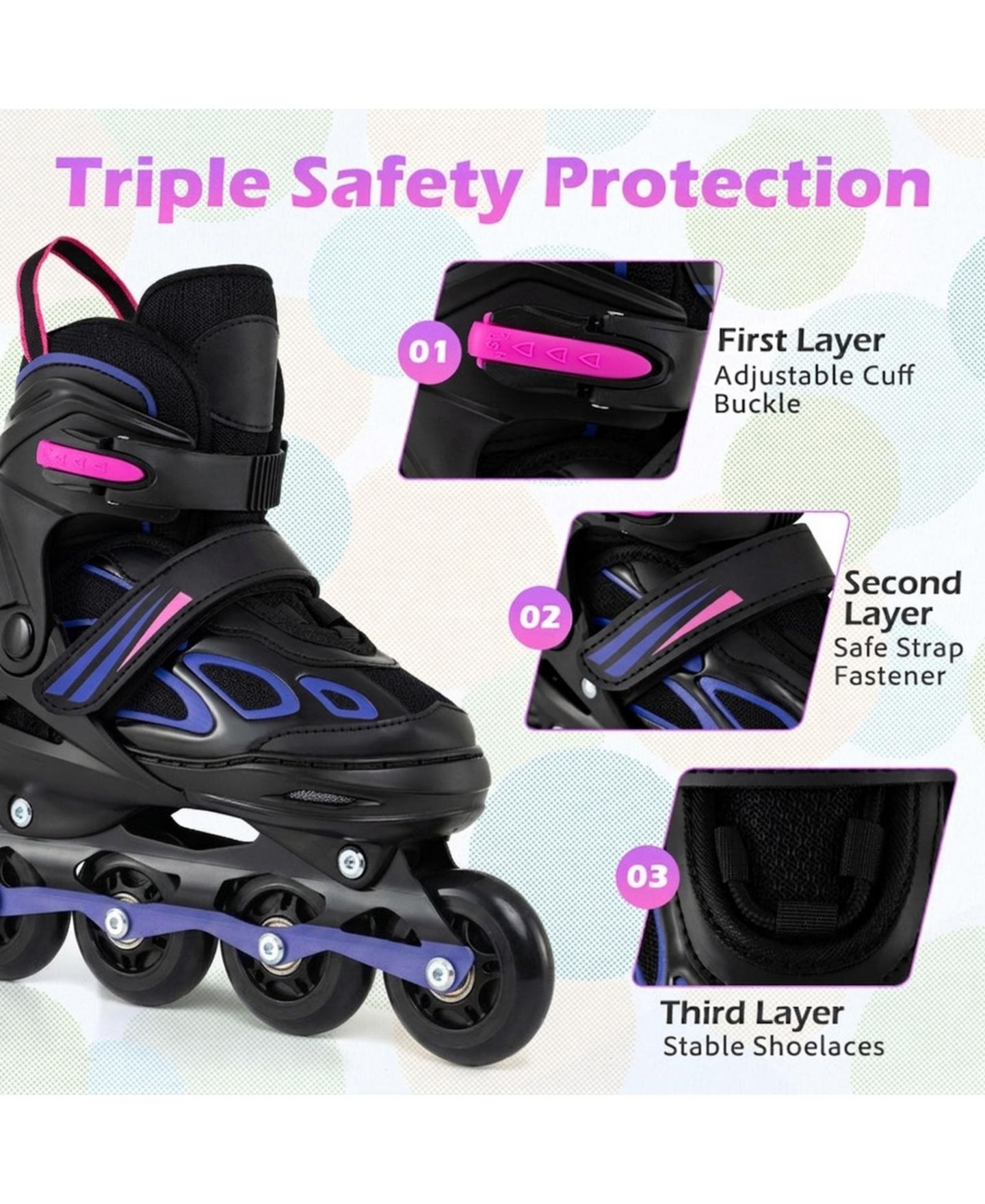 Детские игрушки HONGGE 4-Size Adjustable Light-Up Wheel Inline Skates, Ages 7+, цвет: Фиолетовый / Чёрный — фото 4